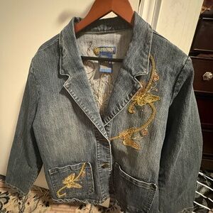 Jou Jou Denim Jacket with Gold Embroidery